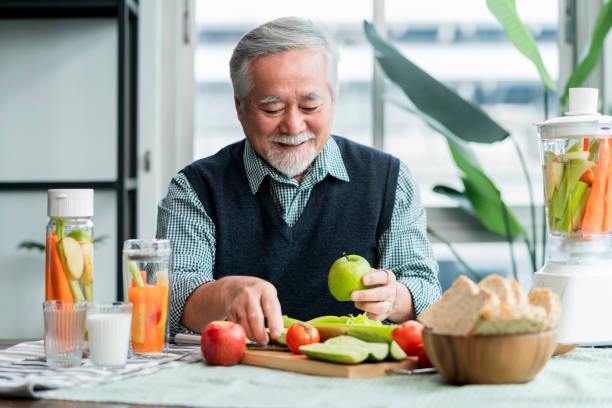 Senior eating healthy food